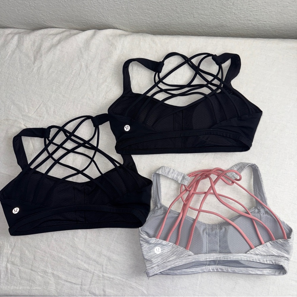 3 Lululemon Athletica Free to be Bra Wild Sports Black and Gray Running Workout